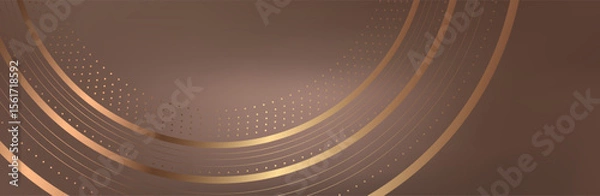 Obraz Abstract brown gold circle shape with golden glowing frame and glitters. Vector illustration.
Geometric backdrop with golden glittering particles. Holiday banner design. Minimalist decoration
