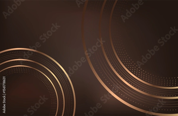 Obraz Abstract brown gold circle shape with golden glowing frame and glitters. Vector illustration.
Geometric backdrop with golden glittering particles. Holiday banner design. Minimalist decoration