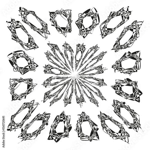 Obraz Abstract radial pattern. Geometric sharp shapes. Monochrome starburst design. Vector illustration.