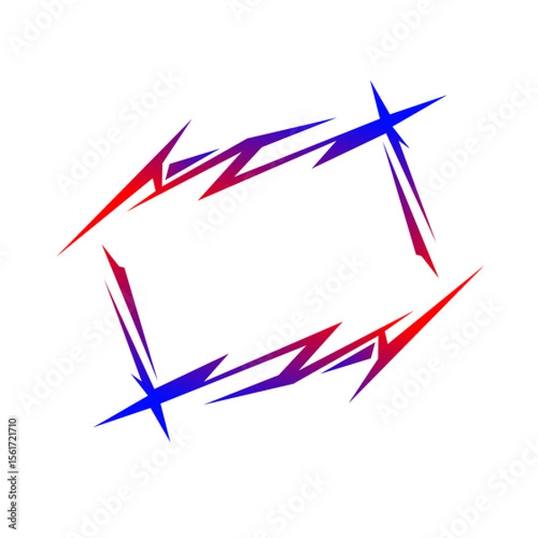Fototapeta Angular abstract frame with sharp neon edges in red blue gradient, ideal for tech border elements, modern visual layouts