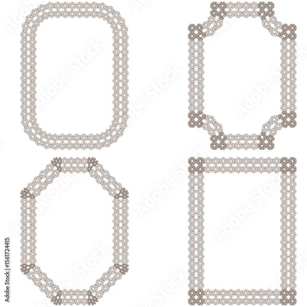 Obraz Symmetrical corner ornaments. Ornamental frame design. Plain white background. Vector illustration.
