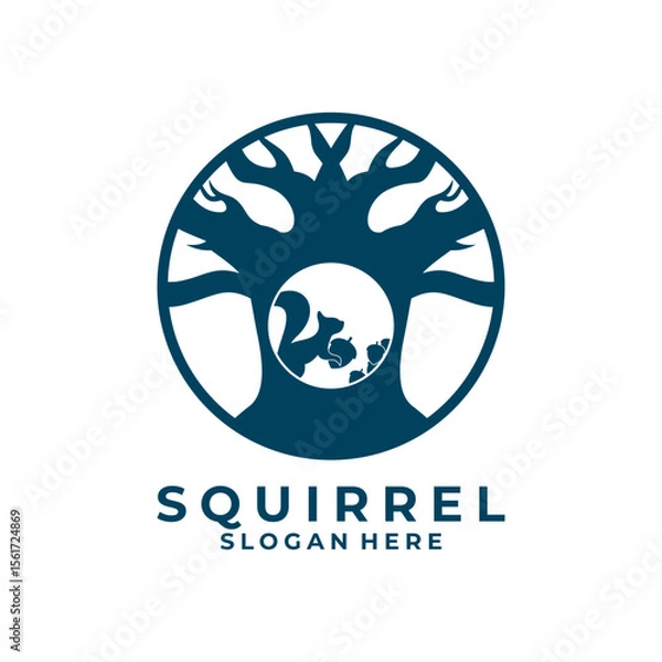 Fototapeta Squirrel and Tree badge logo design template