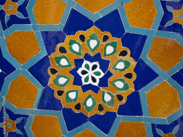 Obraz Samarkand , Uzbekistan 20 October, 2024: Guri Amir mausoleum closeup of tile mosaic of a flower