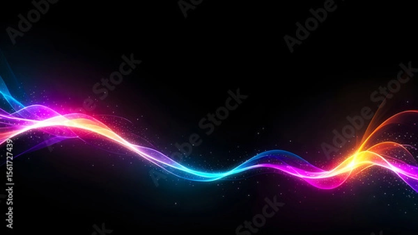 Fototapeta Colorful abstract wave – Glowing digital light flow on black background