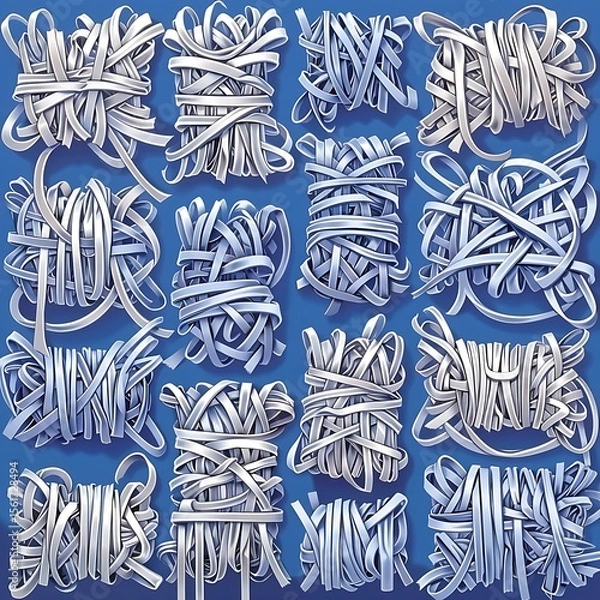 Fototapeta Intricate entanglement of ribbons on azure backdrop creating a visual puzzle experience
