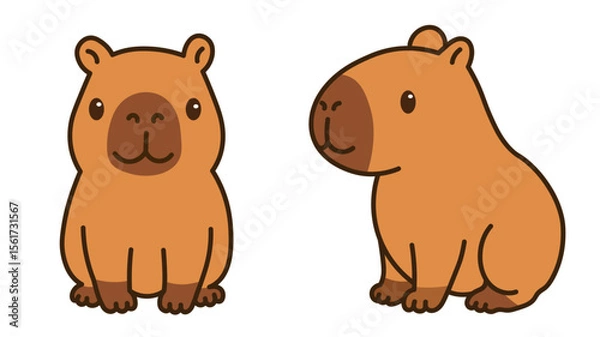 Fototapeta Adorable capybara illustrations in kawaii style . Perfect for adding a fun and lovable touch to your projects with this cute, peaceful animal design