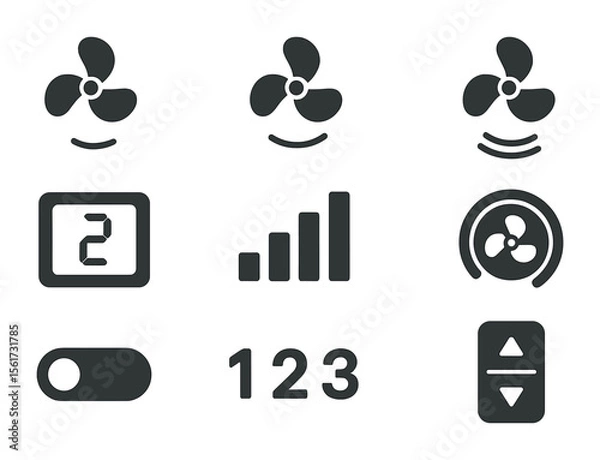 Fototapeta Fan Speed Icons. Flat icon set of fan speed settings: low speed, medium speed, high speed, digital display,