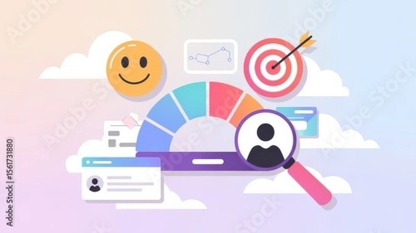 Fototapeta Customer Satisfaction and Analytics Dashboard with Target and Feedback Icons