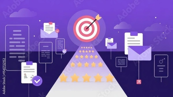 Fototapeta Pathway of Emails and Documents Leading to Target and Star Feedback Symbol