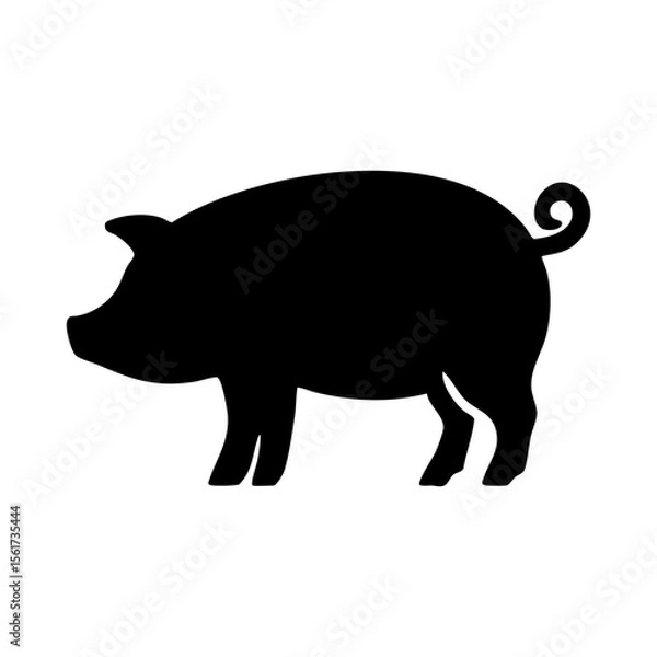 Fototapeta Pig silhouette icon in standing side view for farm vector design