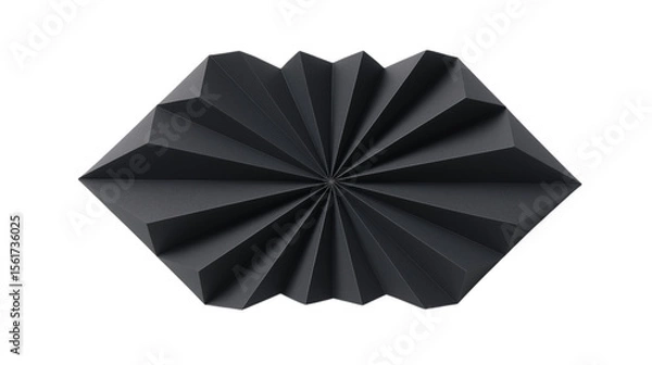 Obraz Abstract black paper fan with origami details isolated on white background