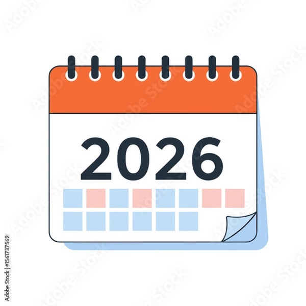 Fototapeta Illustrated calendar for the year 2026 with spiral binding  