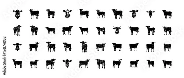 Obraz Cow Bundle Silhouette - 40 Vector