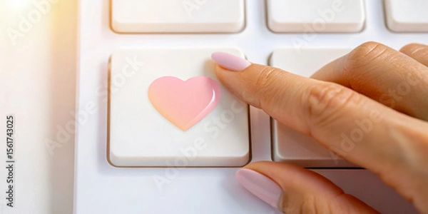 Fototapeta A finger pressing a heart button on a keyboard.