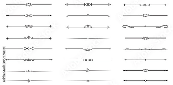 Fototapeta Set of Vintage decorative lines. text dividers. Line border. Lines separators, Borders, Vintage dividers, Underline elements. Vector illustration