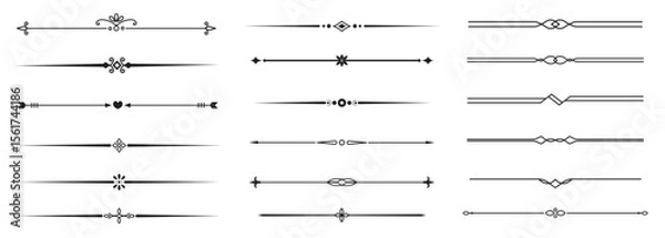 Fototapeta Set of Vintage decorative lines. text dividers. Line border. Lines separators, Borders, Vintage dividers, Underline elements. Vector illustration