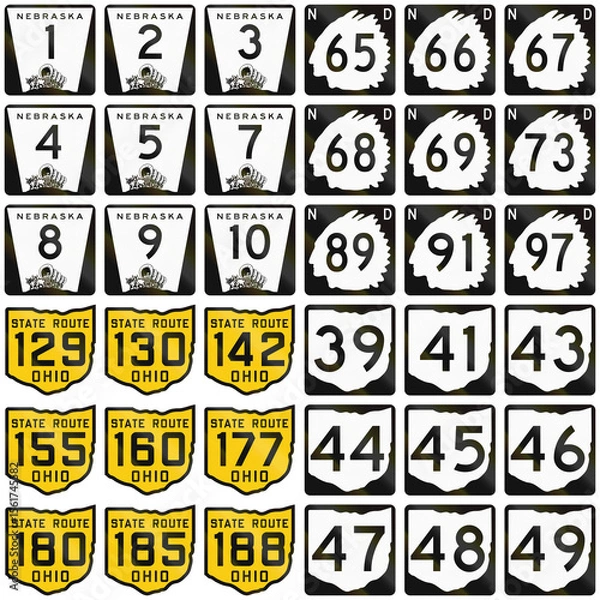 Fototapeta Collection of Route shields in different states of the US