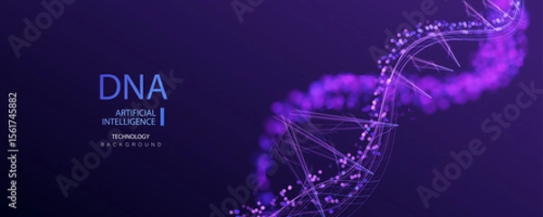 Fototapeta Medical Ai dna banner vector. A.I. DNA genome waves, future connect innovation design. Science biology chromosome molecule background. Technology ai genetic code.