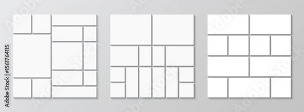 Fototapeta Mosaic pictures frame. Photo collage set. Gallery banner template. Album brandboard grid collection. Moodboard layout. Portfolio images. Abstract forms. Retro background. Vector illustration