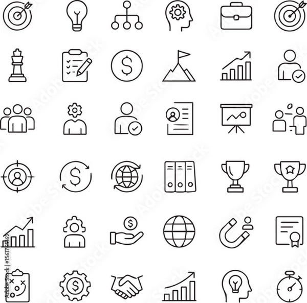 Fototapeta Finance and Business Line Icons – High-Resolution Vector Set
