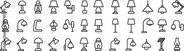 Fototapeta Minimalist Lamp Line Icons Pack – 36 High-Quality Vector Symbols