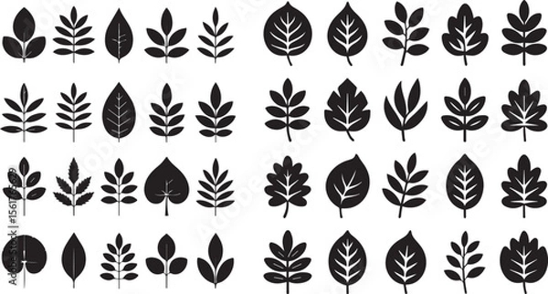 Fototapeta Leaves Silhouette Vector Set – Minimalist Nature Design Elements