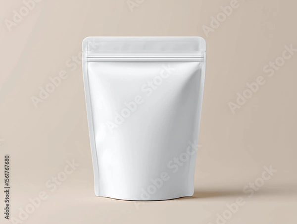 Obraz 白いスタンドパウチ袋のモックアップ素材（正面・無地） チャック付き白無地パウチ袋の商品パッケージ用画像