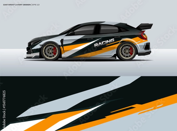 Fototapeta Car wrap design vector. Abstract racing graphics universal with backround. Editable vector template