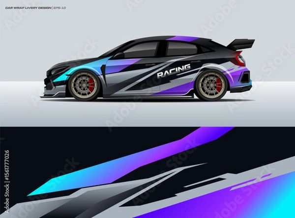 Fototapeta Car wrap design vector. Abstract racing graphics universal with backround. Editable vector template