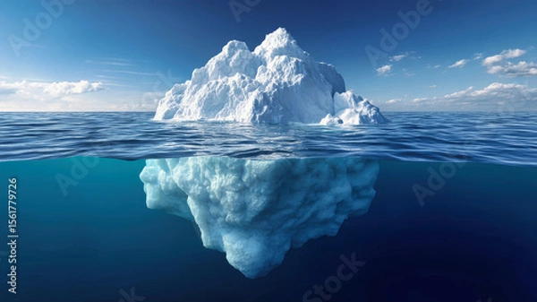Fototapeta Majestic iceberg floating in the ocean with underwater details under a clear blue sky