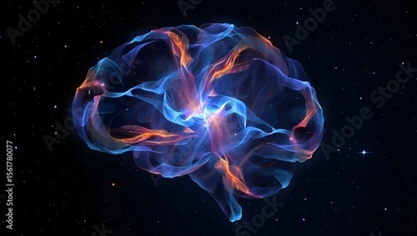 Obraz Brain illustration with nebula effect for mental health and cognitive function concept art