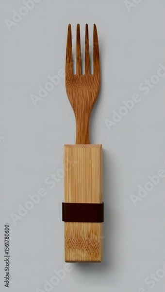 Obraz Buy wooden fork with bamboo handle and leather accent for sustainable kitchen utensils online