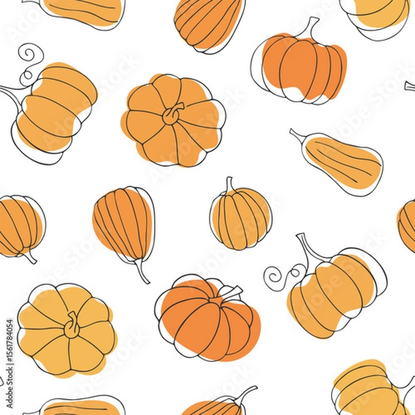 Fototapeta Seamless pumpkin pattern in Doodle drawing style. Minimalist Hand Drawn autumn background. Ideal for fall decor, packaging, fabric print, Thanksgiving design, Halloween, wallpaper, wrapping paper 