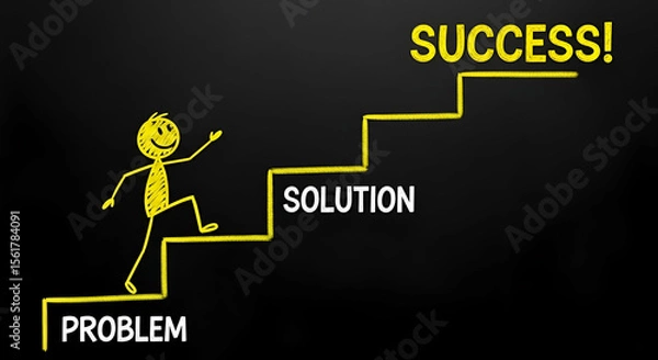Fototapeta Conceptual illustration of overcoming challenges through problem-solving steps leading to success, emphasizing growth and progress in personal development