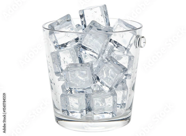 Fototapeta Clear glass bucket filled with many clear ice cubes isolated on transparent background