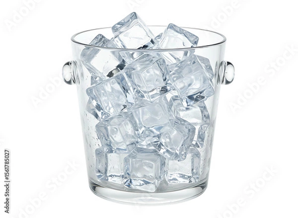 Fototapeta Clear glass bucket filled with many clear ice cubes isolated on transparent background