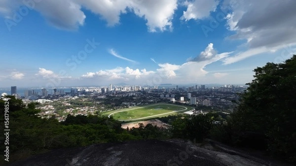 Fototapeta Aerial view of Georgetown, Penang from a perch of a nearby hill