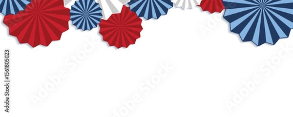 Fototapeta paper stars in USA flag colors Happy 4th of July, USA Independence Day vector banner template. White background. Material design for greeting card, flyer layout, poster.
