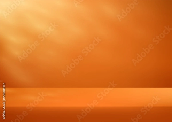 Fototapeta Display podium product light Orange background. Empty room with shadow leaves space for selling products on the website. Vector illustration.