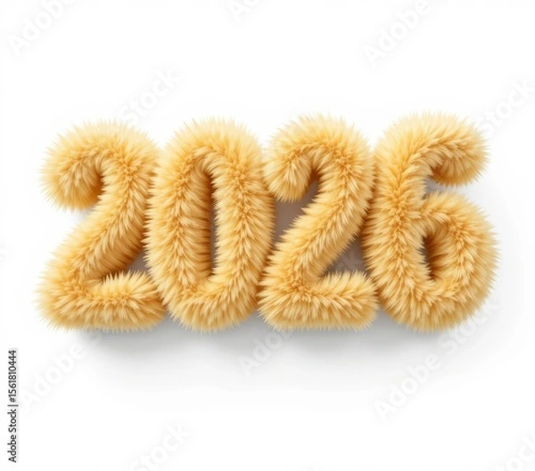 Fototapeta New Year's Furry 2026: A soft, furry "2026" in a pastel hue, perfect for the new year, displayed on a simple, yet elegant backdrop
