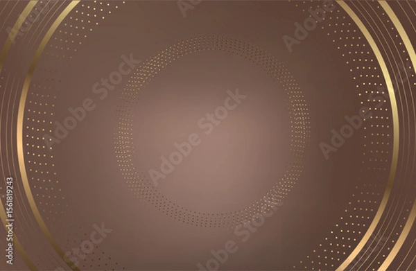 Obraz Abstract brown gold circle shape with golden glowing frame and glitters. Vector illustration.
Geometric backdrop with golden glittering particles. Holiday banner design. Minimalist decoration