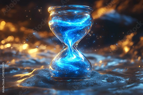 Fototapeta Hourglass with glowing blue sand