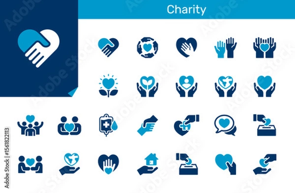Obraz Charity icon collection for humanitarian, donation and volunteering concept, Flat design, Pixel perfect.