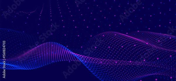Obraz Abstract background with dynamic color wave. Futuristic dotted wave of bright particles. Colorful background for presentation design. Wide format 3D illustration. Weave effect.