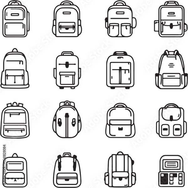 Obraz Backpack Black Line Editable Icons set