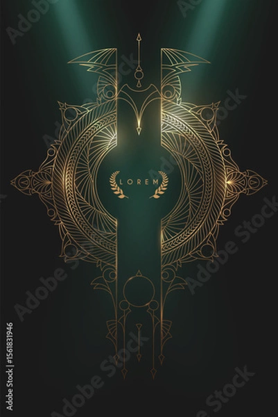 Fototapeta Golden ornate frame with light effect