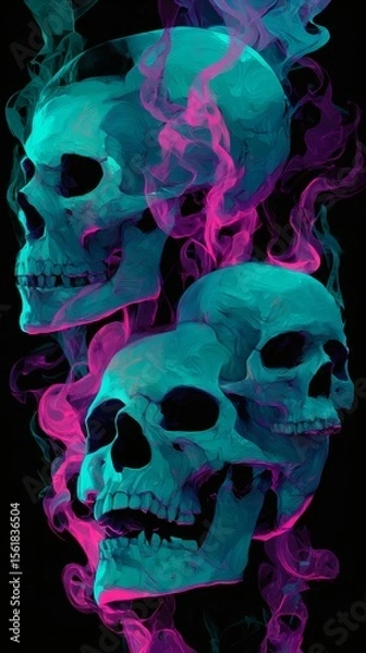 Fototapeta Skull and crossbones with red background in horror style