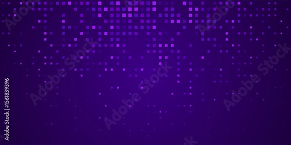 Fototapeta Digital pixel frame. Glowing purple squares on dark background. Abstract tech banner. Finance grid. Business bg. Blue mosaic. Futuristic, tech-style template. Vector Illustration