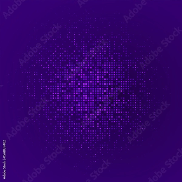 Fototapeta Digital pixel frame. Glowing purple squares on dark background. Abstract tech banner. Finance grid. Business bg. Blue mosaic. Futuristic, tech-style template. Vector Illustration
