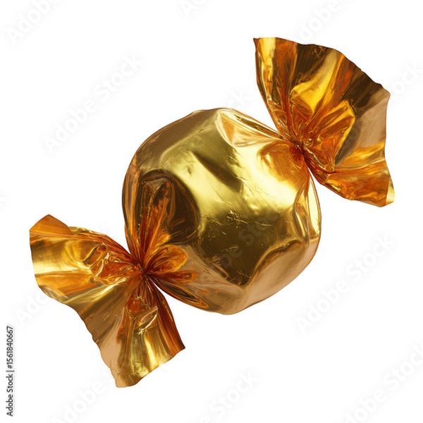 Fototapeta Golden candy wrapper isolated on transparent background